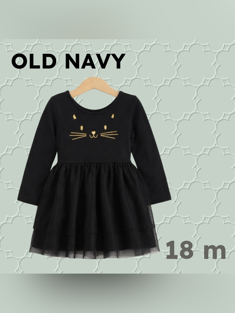 🇺🇸👍GUC OLD NAVY | 18 mo | Playful Long-Sleeve Black Cat Dress with tulle skirt